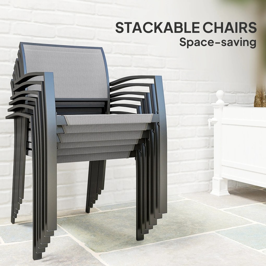 Outsunny 7-częściowy Zestaw Stołowy, 6 Krzeseł, 1 Stół, Składane, Łatwy w Czyszczeniu, Rama Stalowa, Meble Ogrodowe, Szary