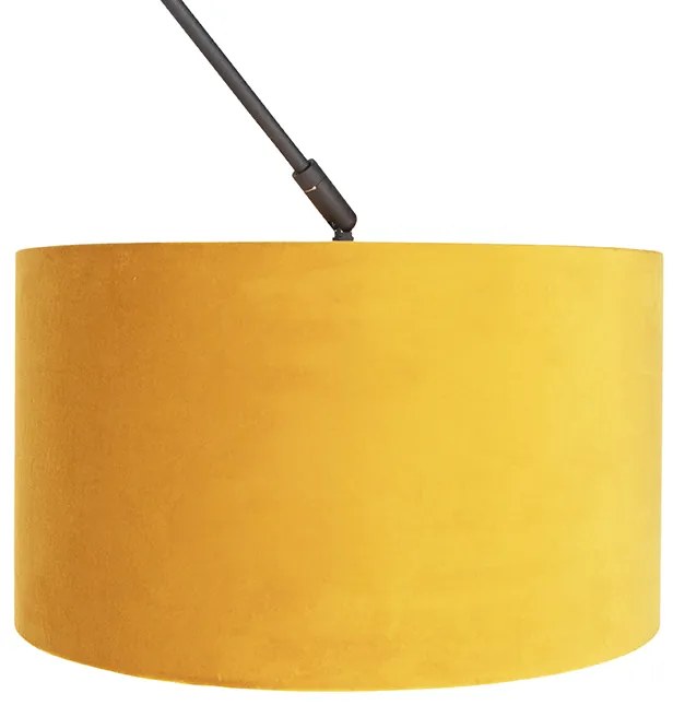 Lampa wisząca czarna z abażurem welurowym ochrowym ze złotym 35 cm - BlitzWiejski/ Rustykalny / Vintage Oswietlenie wewnetrzne
