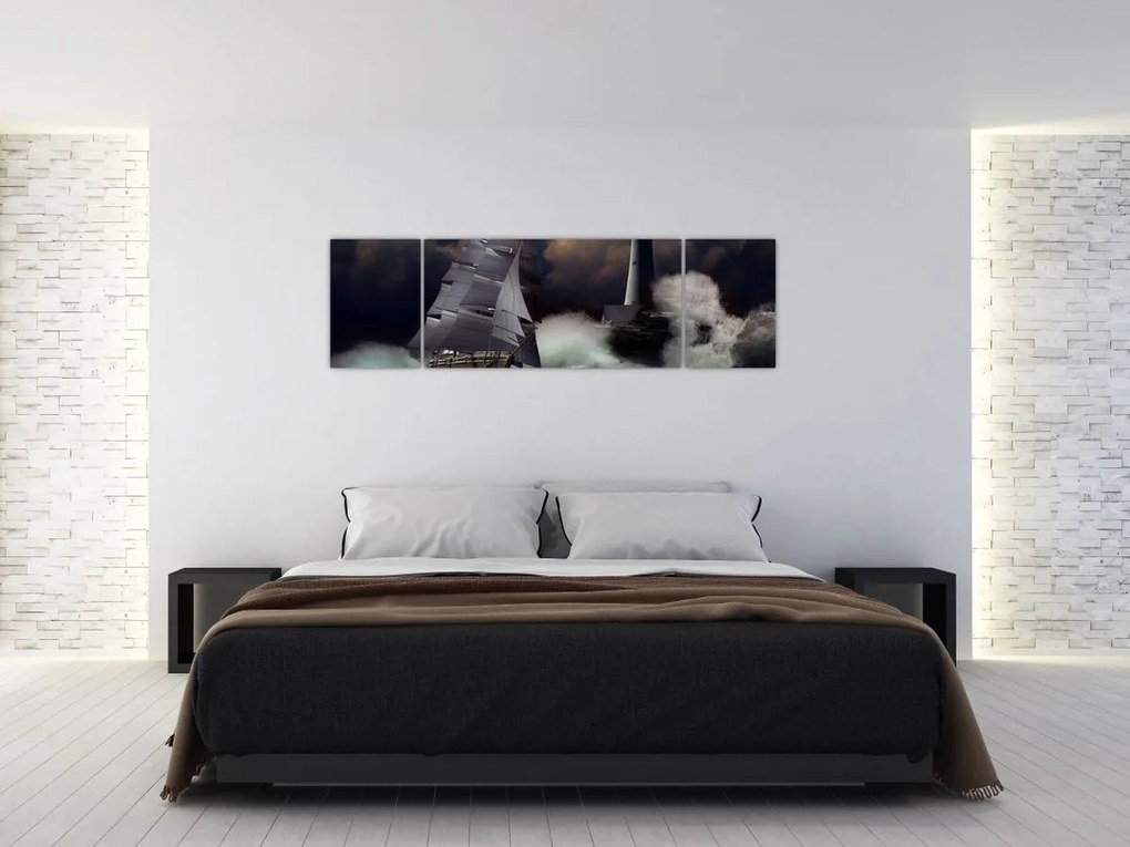 Obraz - Statek płynący przez wzburzone fale (170x50 cm)