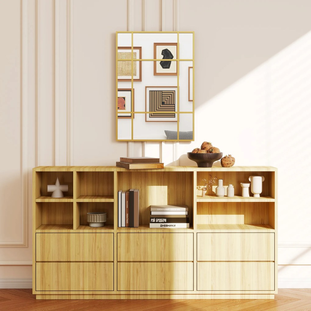 HOMCOM Lustro ścienne, dekoracyjne lustro z metalową ramą, złote paski, wielowarstwowe szkło, 50B x 2T x 70H cm | Aosom PL