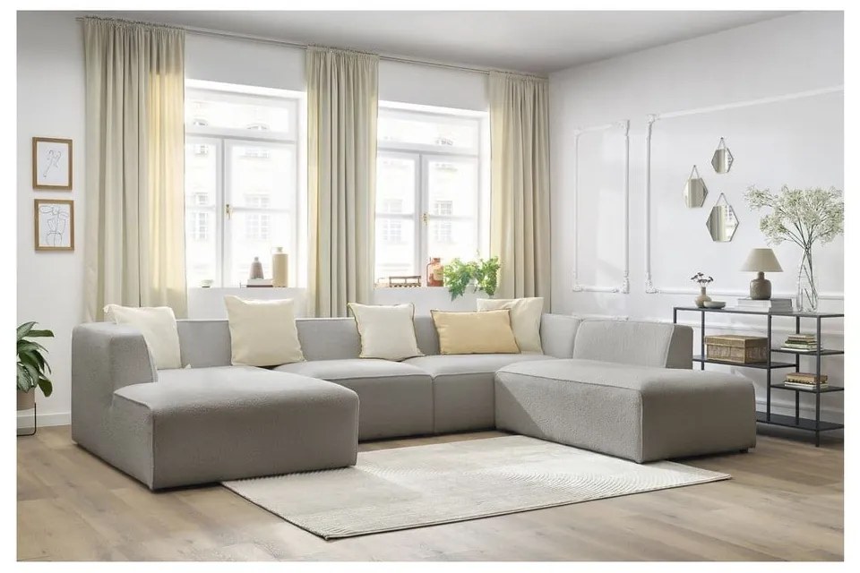 Jasnoszary narożnik modułowy z materiału bouclé (prawostronny/w kształcie litery U) Megeve – Bobochic Paris