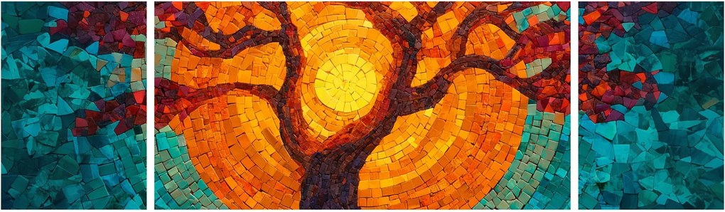 Obraz - Drzewo życia i słońce w mozaice (170x50 cm)