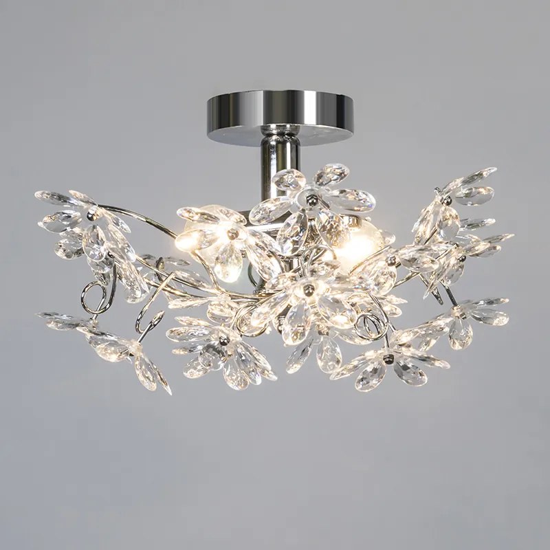 Lampa sufitowa chromowana z wielokolorowymi plastikowymi kwiatami 38 cm - Fiore klasyczny/Antyczny Oswietlenie wewnetrzne