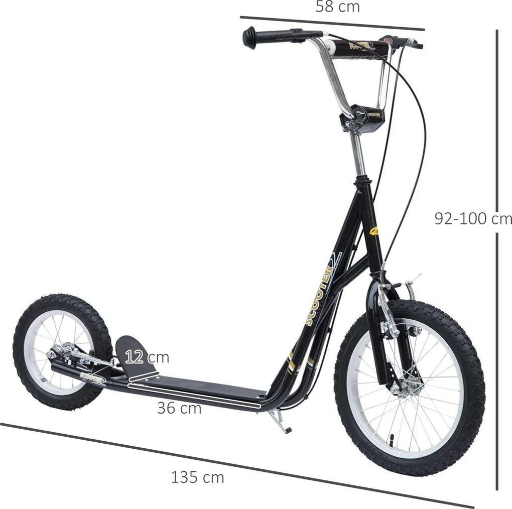 HOMCOM Hulajnoga dla dzieci 16/12 cali dzieci hulajnoga miejska roller regulowana czarna | Aosom PL