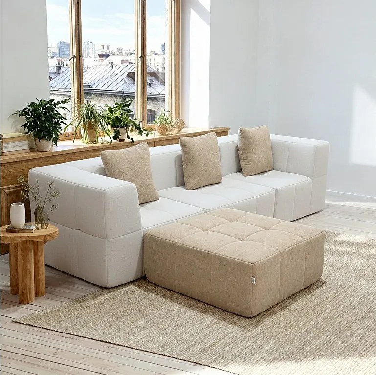 Coco Living Sofa rozkładana Eden Kompletny 3-osobowa – biały piaskowy