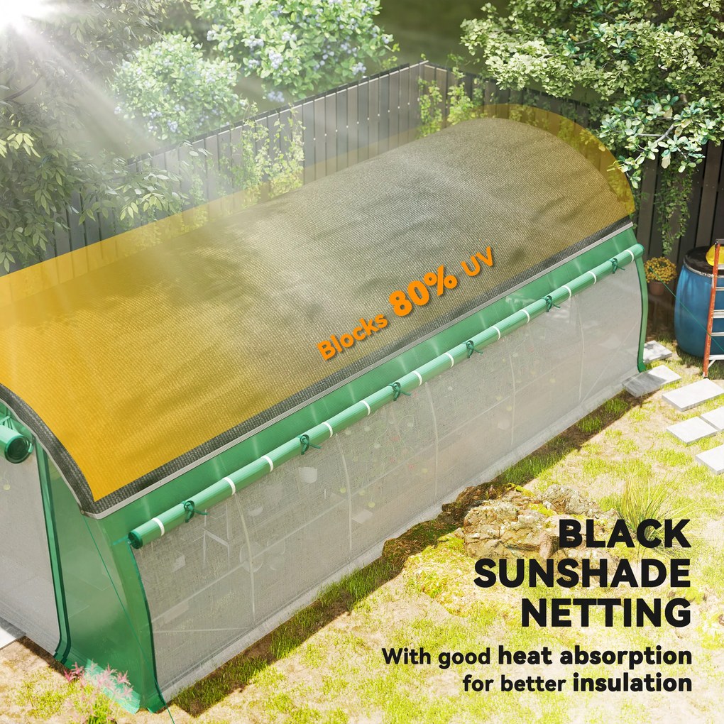 Outsunny Szklarnia Polytunelowa 6 x 3 x 2 m z Siatką Przeciwsłoneczną, Rolowanymi Bocznymi Ścianami, Pokrywą z Tworzywa, Stalowym Ramą, Zielona