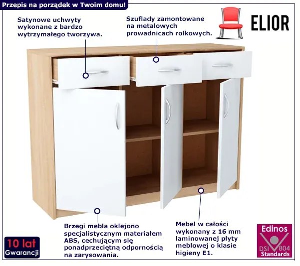 Klasyczna komoda z szufladami dąb sonoma + biały H8-P85
