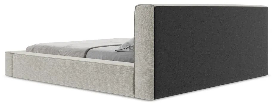 Jasnoszare tapicerowane łóżko dwuosobowe ze schowkiem i stelażem 160x200 cm Noho – Makamii