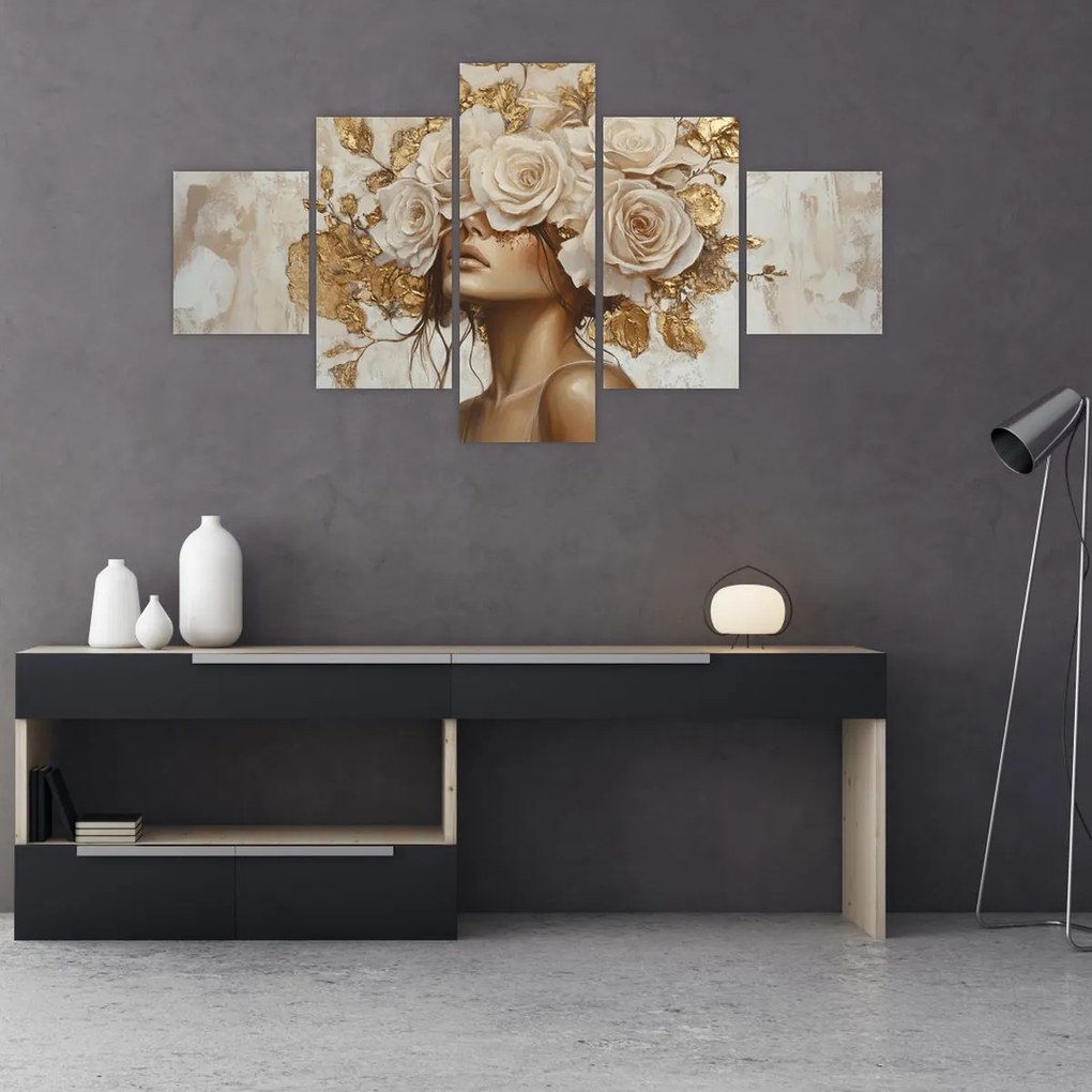 Obraz - Dziewczyna z różami (125x70 cm)