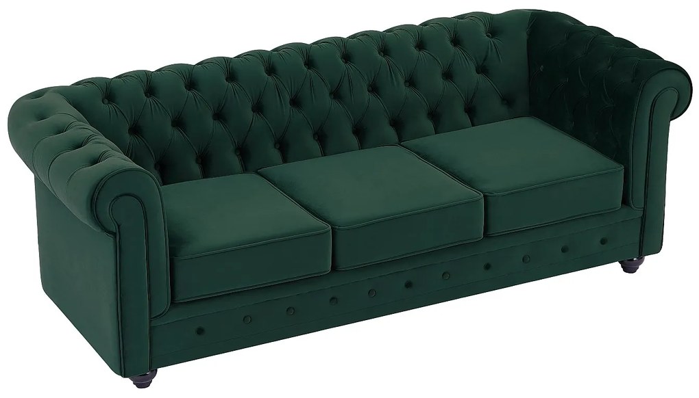 Kanapa 3 osobowa z zielonego weluru - CHESTERFIELD