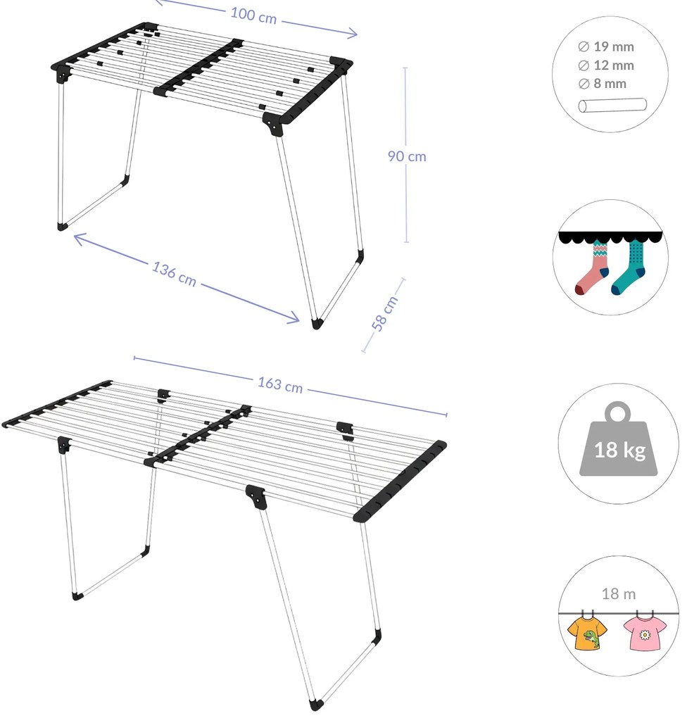 Teleskopowa suszarka na pranie, 100-163 cm, LALEA