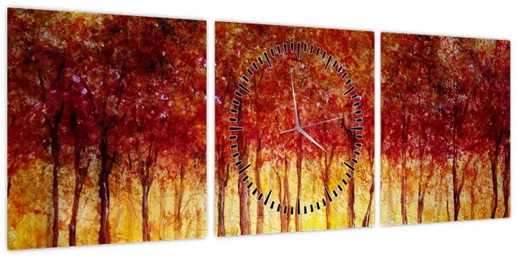 Obraz - Malowanie lasu liściastego (z zegarem) (90x30 cm)