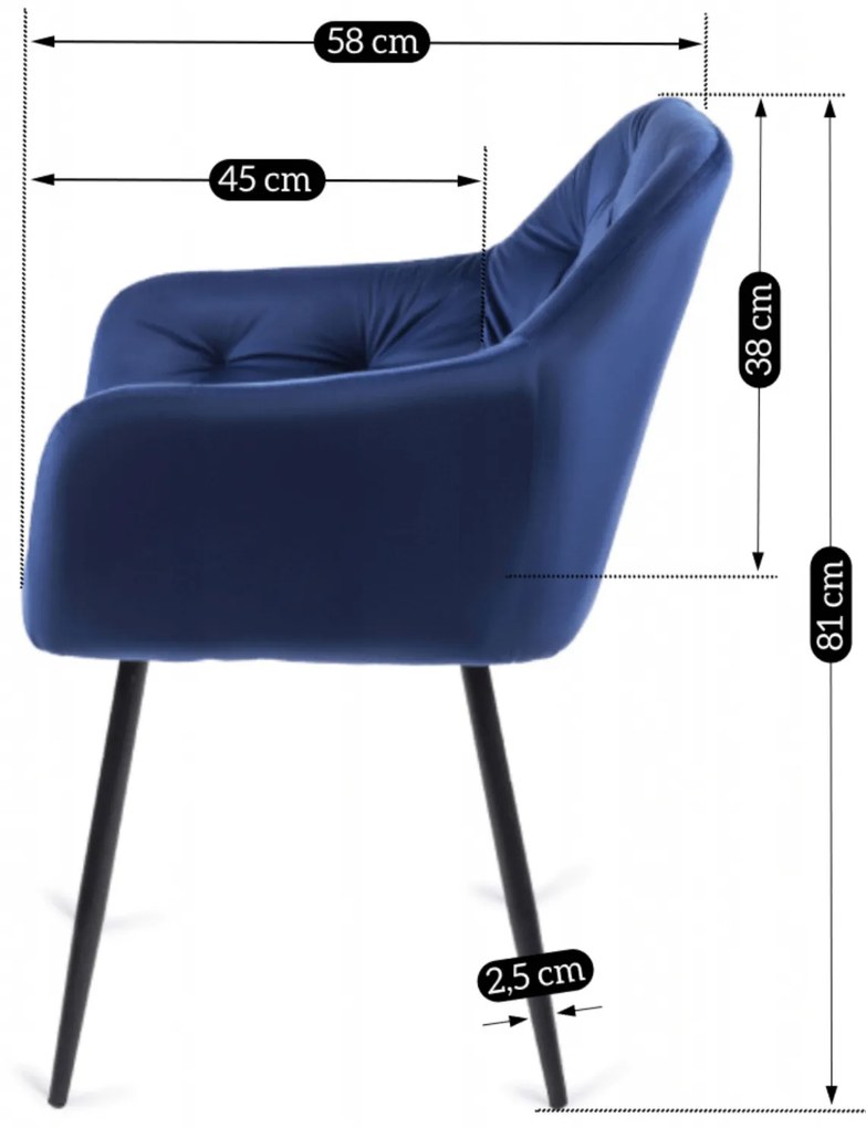 Krzesło Tapicerowane do Salonu VIKI Granatowe Welurowe Nowoczesne Loft