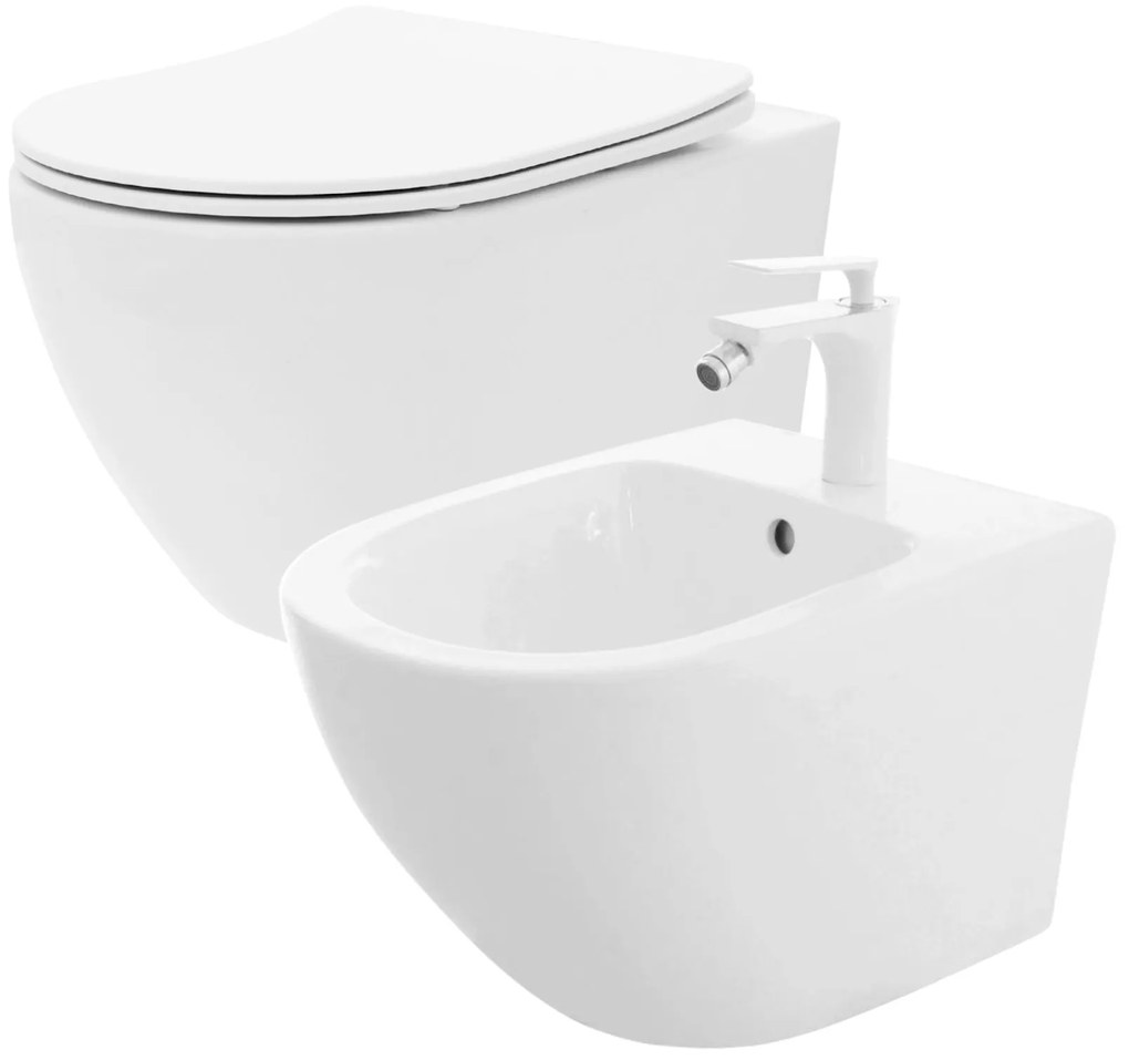 Zestaw Misa WC Carlo Mini Rimless Flat + Bidet Carlo Mini