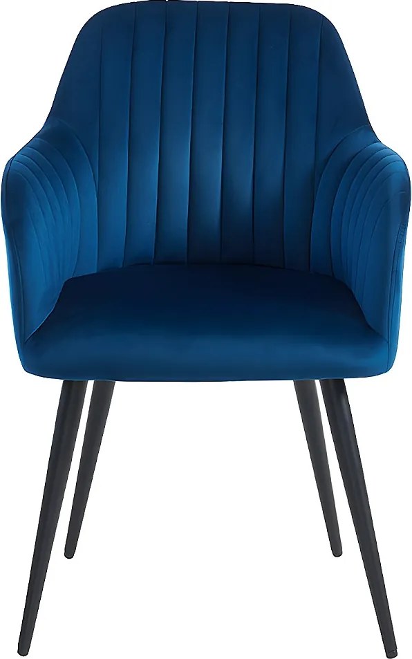 Zestaw 2 krzeseł ELEANA z podłokietnikami – welur i metal w kolorze czarnym – kolor niebieski