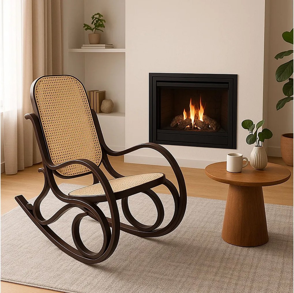 Fotel bujany Gallarate Rattan,  wygląd orzechowy