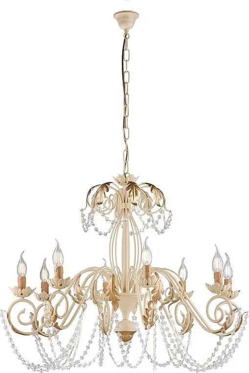 Damascus – żyrandol z lakierowanego żelaza w kolorze kości słoniowej, dekor piklowany, stare złoto, cyrkonie kryształowe, 8 świateł, Ø90 cm