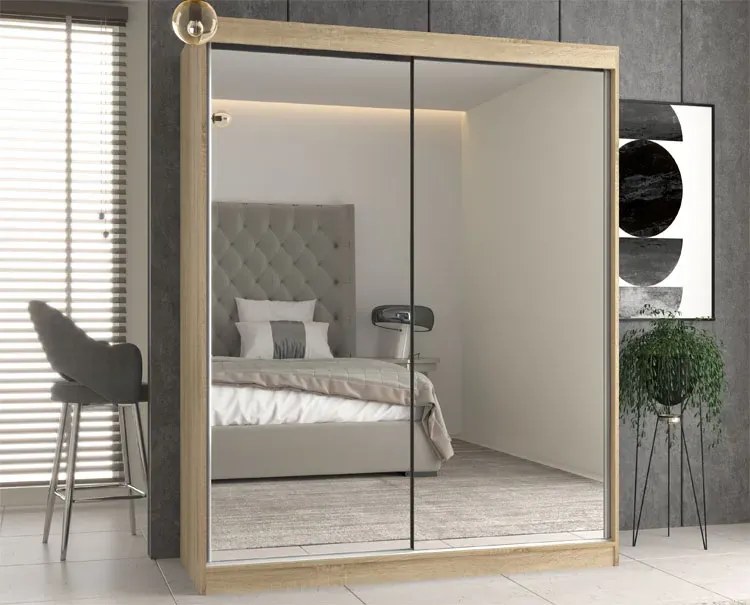 Nowoczesna garderoba z lustrami 160 cm dąb sonoma - Stoflis 8X
