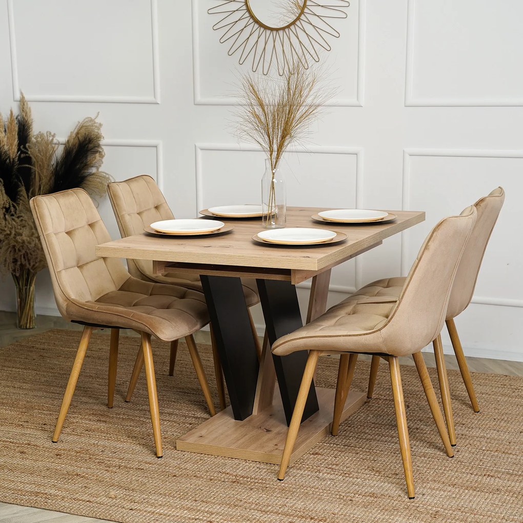 Industrialny stół do jadalni rozkładany Clark 120-160 cm, dąb artisan/czarny