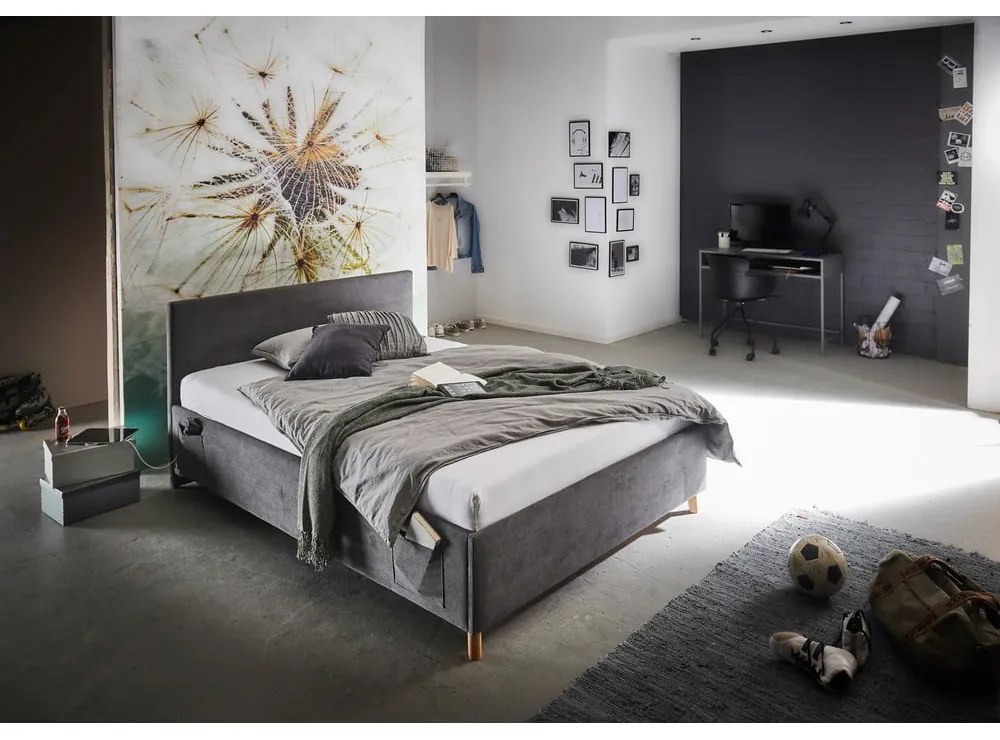 Antracytowe tapicerowane łóżko dziecięce bez stelaża 140x200 cm Cool – Meise Möbel