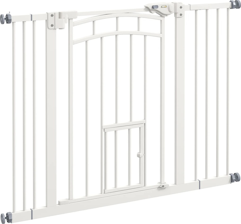 PawHut Zabezpieczenie Schodowe dla Psów, Bramka Ochronna, Automatyczne Zamykanie, Wymiar 100 cm x 4 cm x 76 cm, Biały