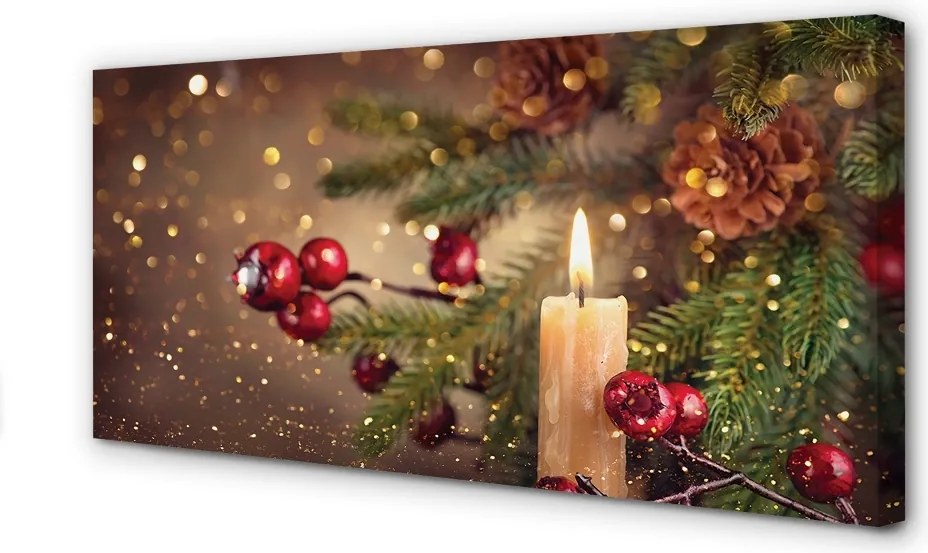 Obraz na płótnie Świeca, Gałązki, Bombki i Szyszki