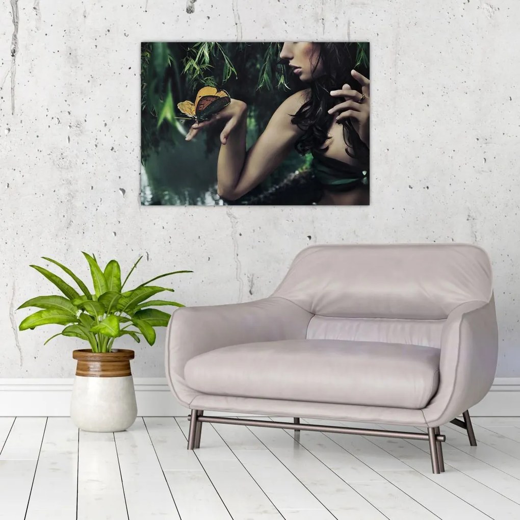 Obraz pełnej wdzięku kobiety z motylem (70x50 cm)