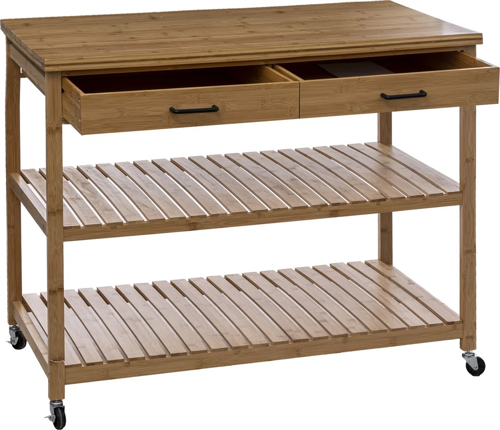 Wyspa kuchenna na kółkach, bambus, 108 x 60 x 90 cm