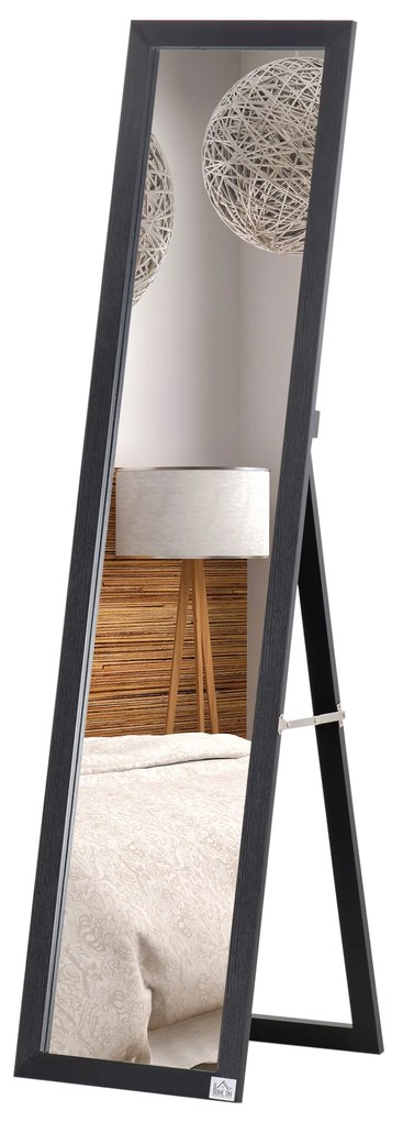 Lustro całej długości HOMCOM, wolnostojące, montaż na ścianie, ramka MDF, 37 x 37 x 154 cm, Czarne