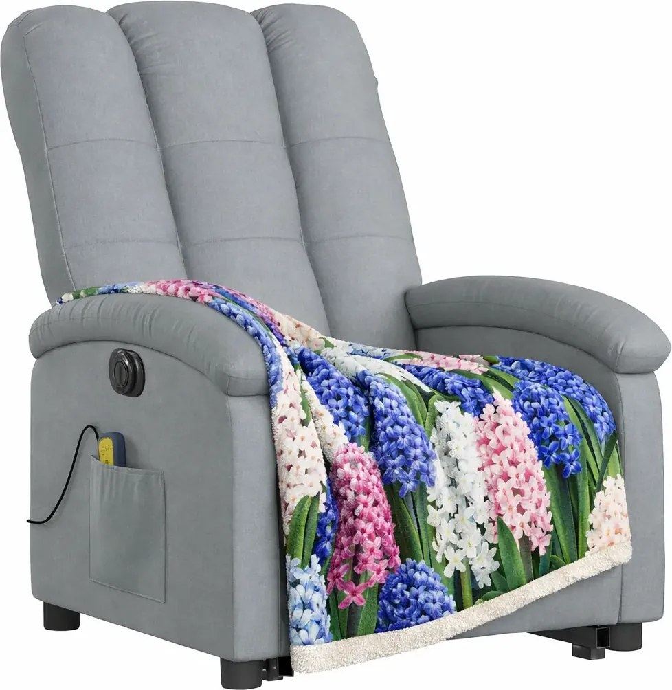 Jasnoszary fotel masujący z podnóżkiem A2-M34