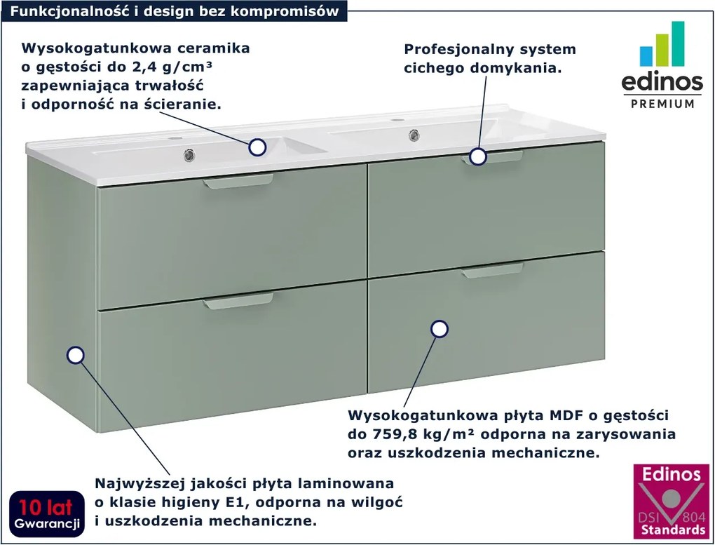 Zielona wisząca szafka łazienkowa z umywalką T7-A13