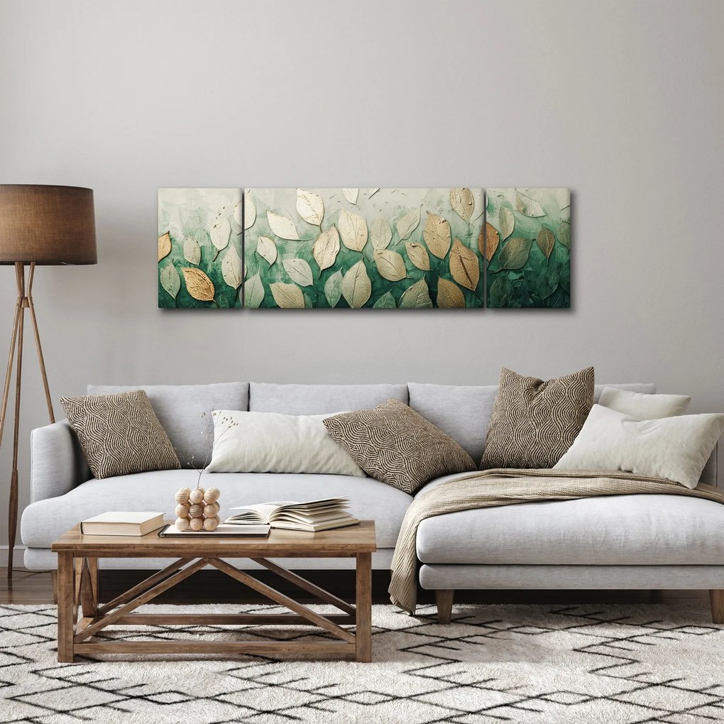 Obraz - Złoto-zielone liście (170x50 cm)
