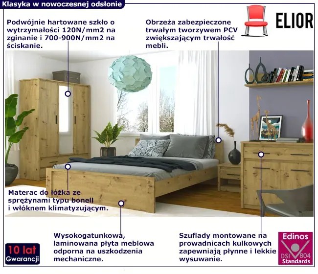 Komplet Mebli Młodzieżowych Do Sypialni Z Łóżkiem 6 Elementów Dąb Artisan R0-P73