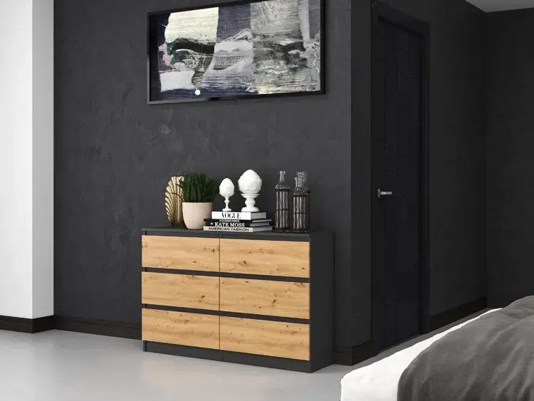Długa komoda loft z szufladami antracyt + dąb artisan 140 cm K0-W30