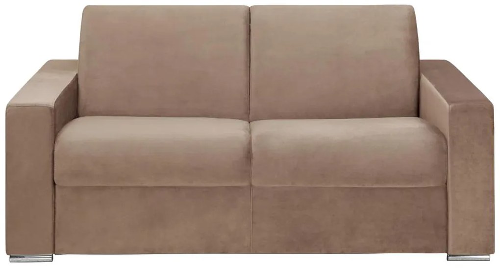 Kanapa 2-osobowa z ekspresowym mechanizmem rozkładania z weluru CALITO - Beżowy - Wymiary miejsca do spania: 120 cm - Materac 14 cm z pamięcią kształtu