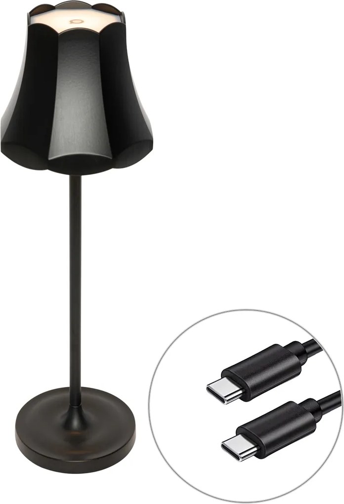 Retro Lampa stołowa czarna ładowalna IP44 - Granny