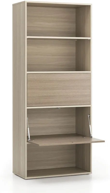 Regał biurowy wysoki LAYERS, 2 schowki, 800 x 400 x 1905, dąb naturalny / dąb bejcowany