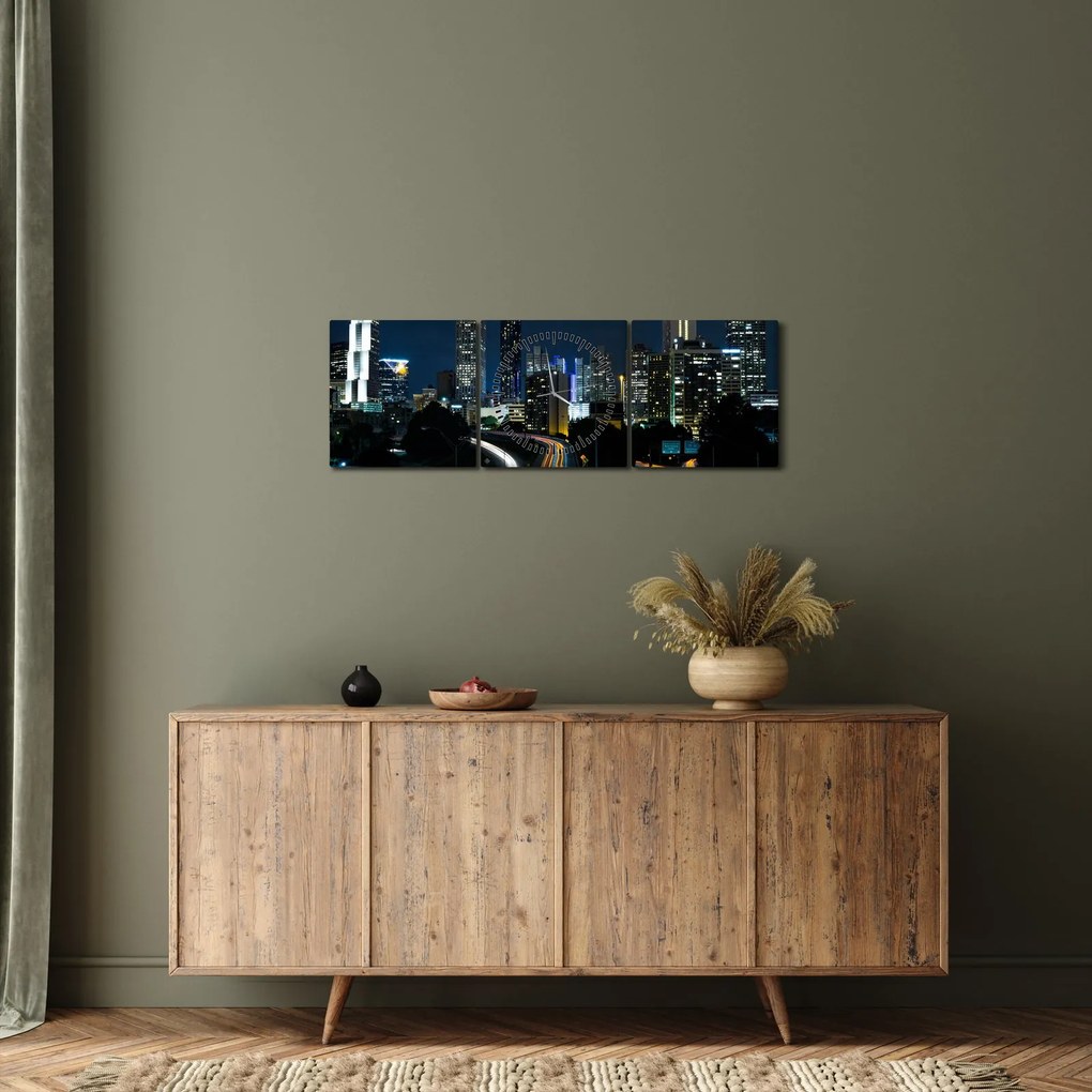 Obraz nocnej metropolii (z zegarem) (90x30 cm)