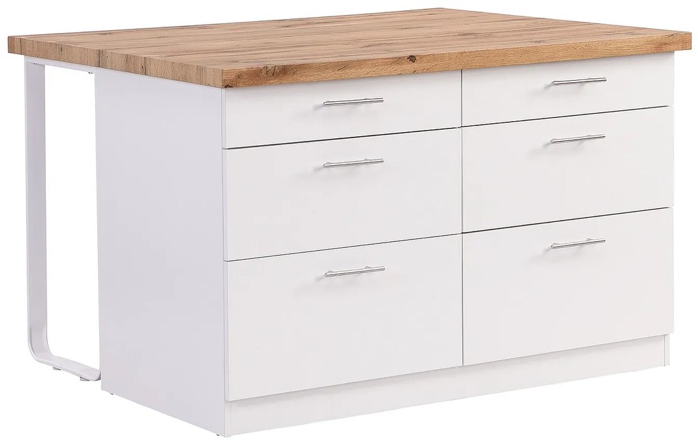 Centralna wyspa kuchenna z 6 szufladami z płyty MDF i metalu - Biały i naturalny jasny - ALEGRITA