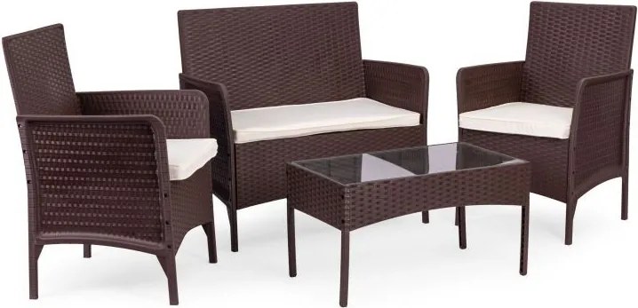 Zestaw mebli ogrodowych Livora 118 - 2 krzesła, sofa i stolik kawowy, kolor brązowy