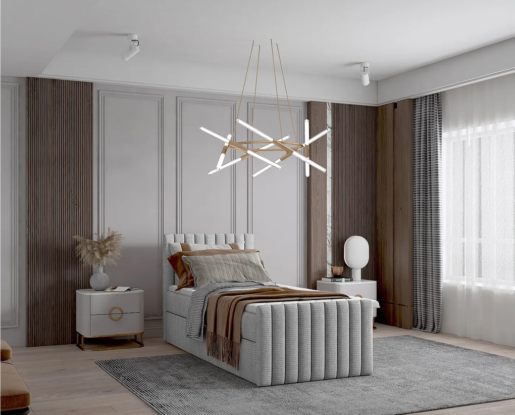 Łóżko kontynentalne boxspring DEMETER 90x200 cm  w tkaninie FLOW 16 szarej