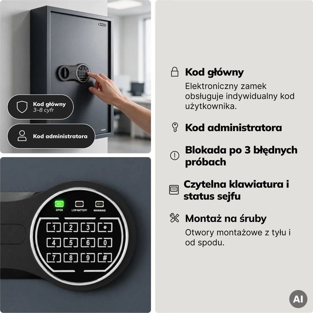 Sejf na klucze z wrzutnią elektroniczny Bruce
