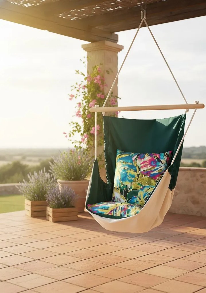 Huśtawka brazylijska do ogrodu ecru butelkowa zieleń W5-W48