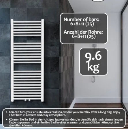 AQUAMARIN Pionowy grzejnik łazienkowy, 1200 x 600 mm