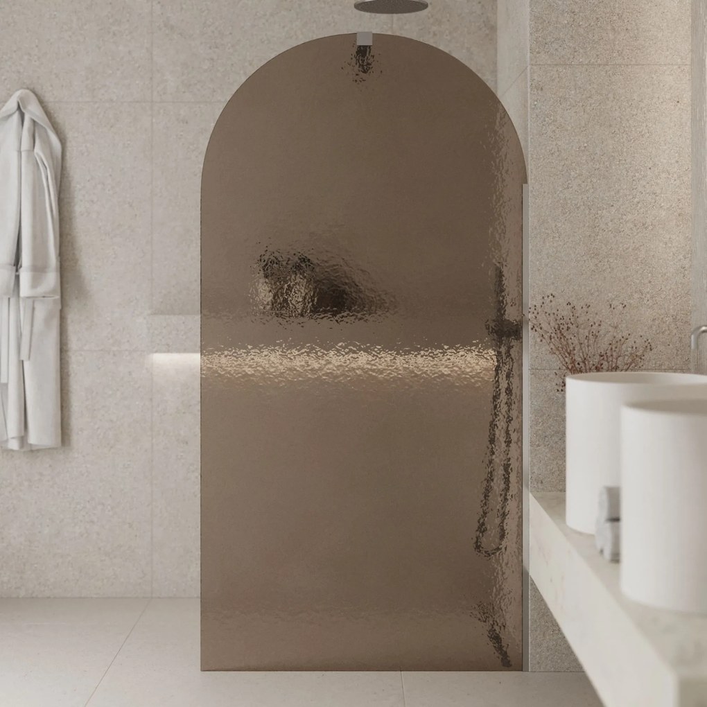 Ścianka prysznicowa WALK IN FIX artystyczna owalna brązowa 8 mm Arte Frozen Oval Brown MASSI | Różne rozmiary : Kolor profili kabiny - czarny, Szerokość ścianki - 100 cm, Typ montażu - WALK in FIX (Do ściany)