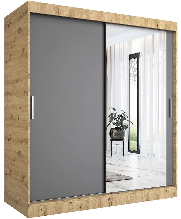 Szafa przesuwna dąb artisan + antracyt 180 cm - Massi 5X