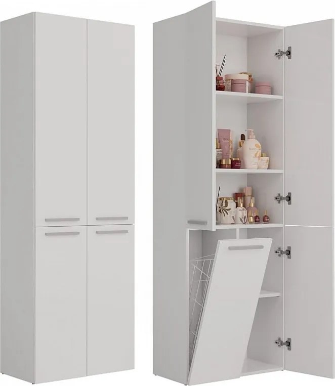 Słupek Łazienkowy Nel 1K DD | Biały | 60x30x174 cm | Szafa/Regał, Półki