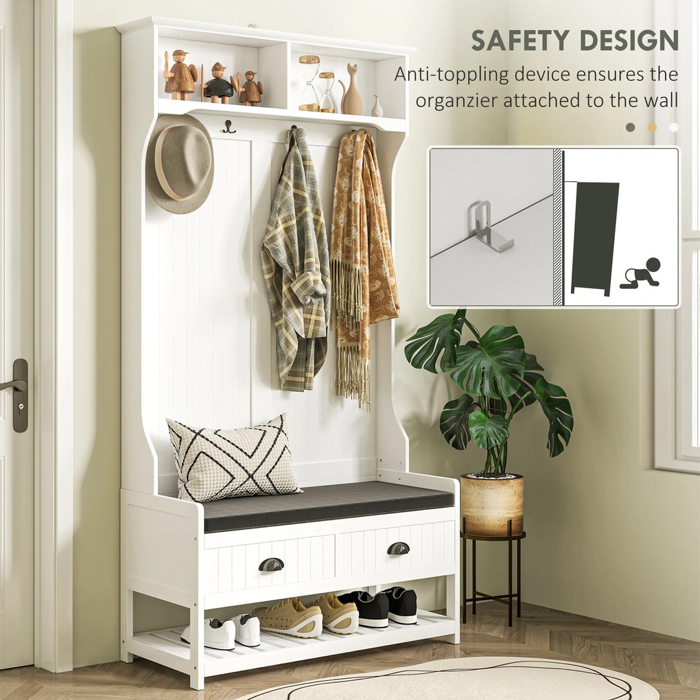 HOMCOM Garderoba z Haczykami, Stojak na Buty, do Przedpokoju, Korytarza, Metal, MDF, Biały+Szary