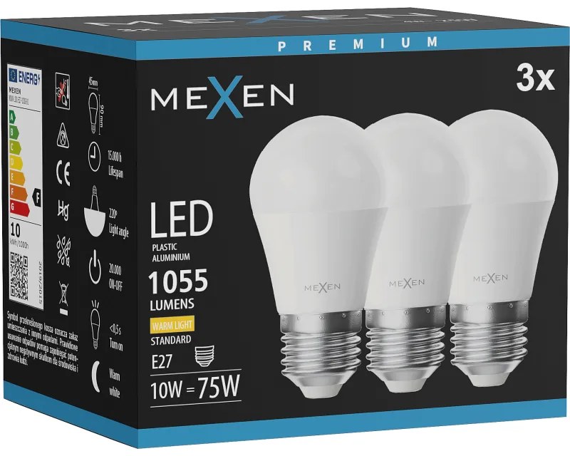 Mexen Nova 3x żarówka LED E27, G45, 10W, Ciepła - 3000K, 1055 lm - L101-E27-1030-01x03