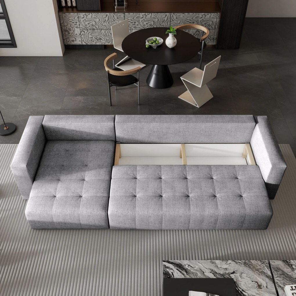 Masseno Narożnik OLVERA z funkcją spania i pojemnikiem na pościel Narozniki L, Rozkładana sofa - Jasnoszary, NEVE 83